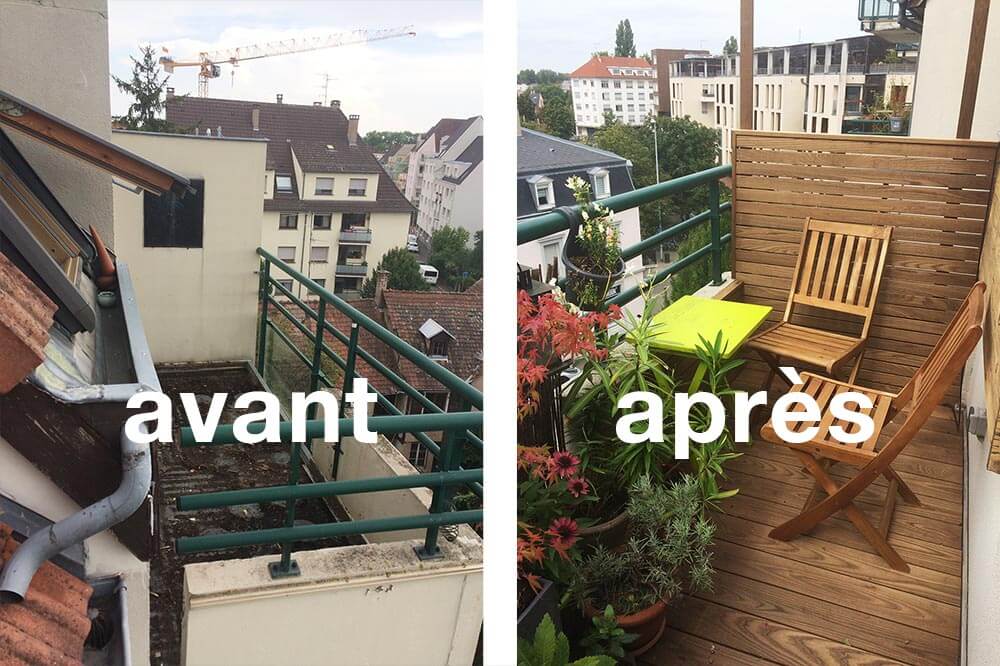 Aménagement avant après d'un petit balcon