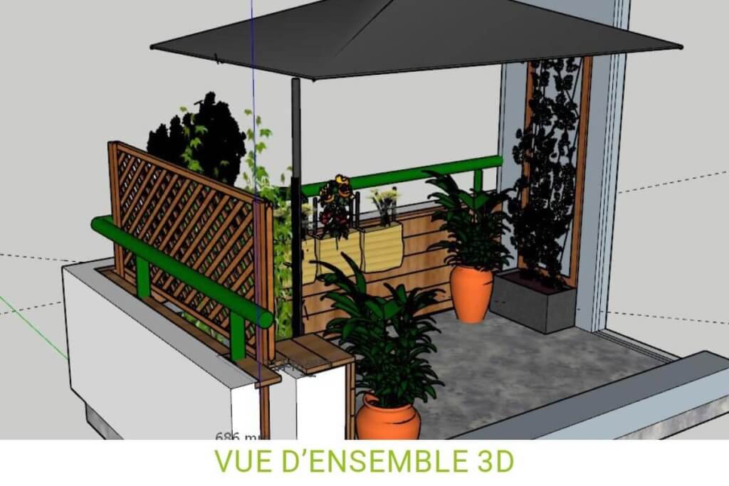 Aménagement d'un balcon à Strasbourg - plan 3D