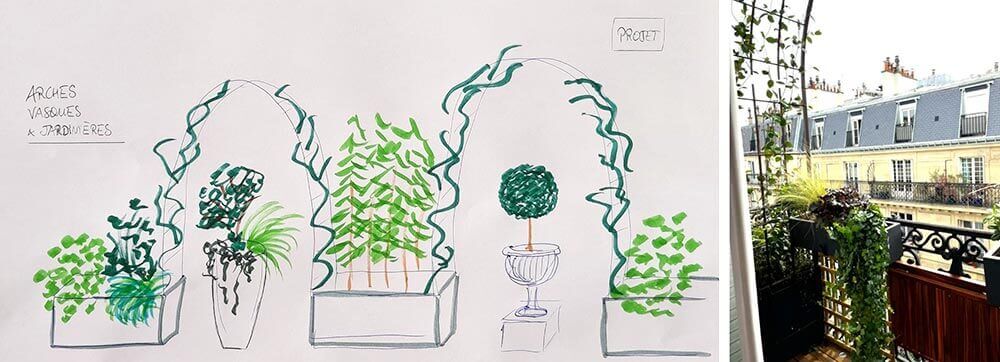Croquis pour un Aménagement de deux balcons haussmanniens à Paris 17e
