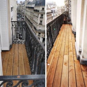 Habillage sol bois pour un Aménagement de deux balcons haussmanniens à Paris 17e