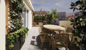 Rendu 3D réaliste pour Aménagement extérieur de deux terrasses en longueur à Levallois-Perret près de Paris