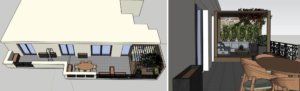 Vues 3D pour Aménagement extérieur de deux terrasses en longueur à Levallois-Perret près de Paris