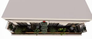 Rendu 3D Aménagement d'un long balcon avec habillage bois à Paris 15e