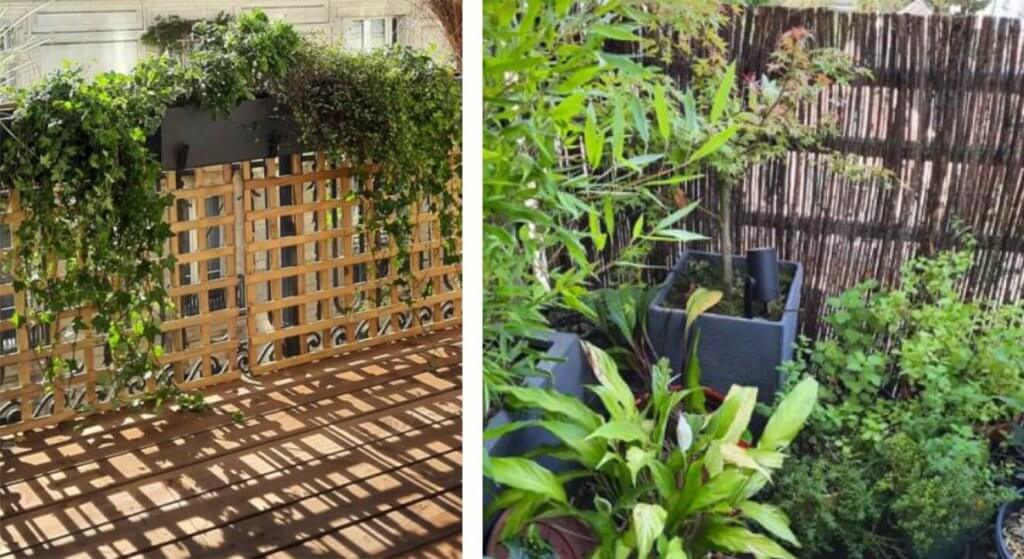Treillis et habillage pour Aménagement d'un long balcon avec habillage bois à Paris 15e