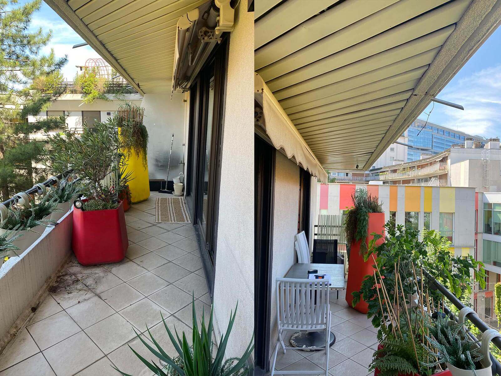 Photo avant Aménagement d'un long balcon avec habillage bois à Paris 15e