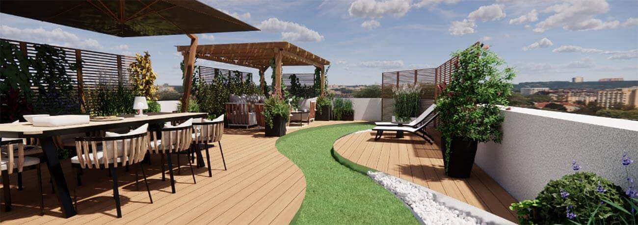 Aménagement extérieur d'un rooftop de maison à l'ouest de Paris