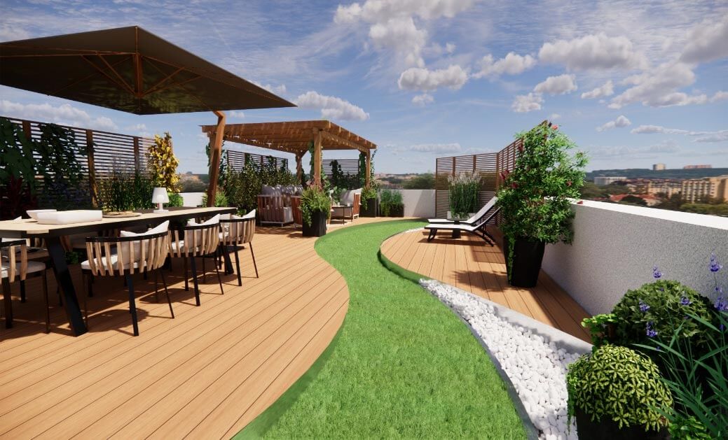 Projet 2D Aménagement extérieur d'un rooftop de maison à l'ouest de Paris
