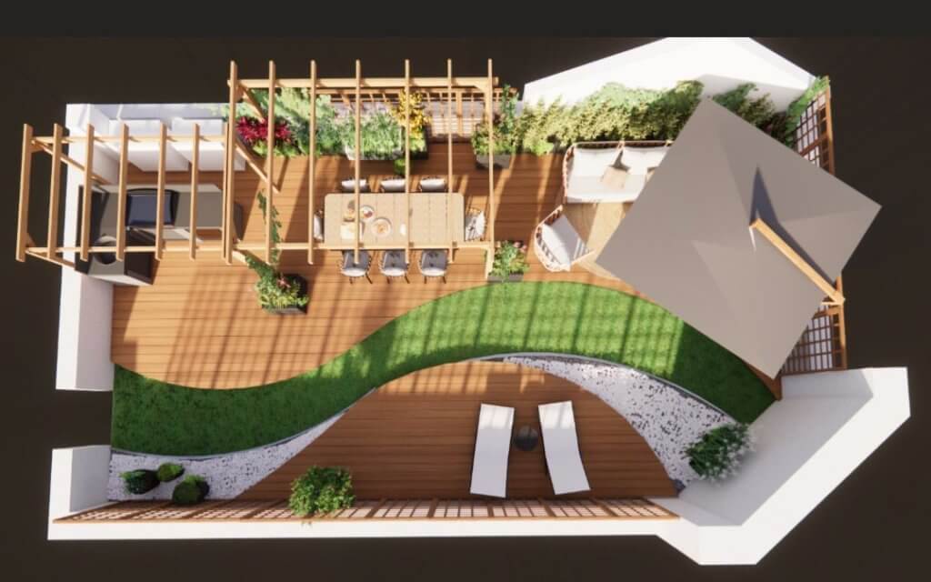 Projet 2D Aménagement extérieur d'un rooftop de maison à l'ouest de Paris